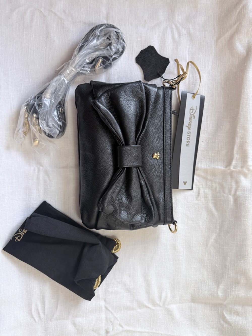 Disney Black Bow Accent Crossbody Bag with Gold-Tone Details